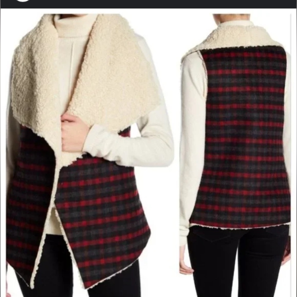 RYU fly away wool blend Sherpa lined open front vest OS